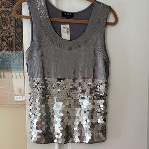 Yal New York Graduated Silver Sequin Women's Tank Top Sz M NWT